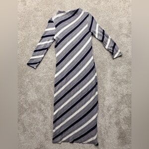Ann Taylor Navy and Gray Striped Long Sleeve Maxi Dress
